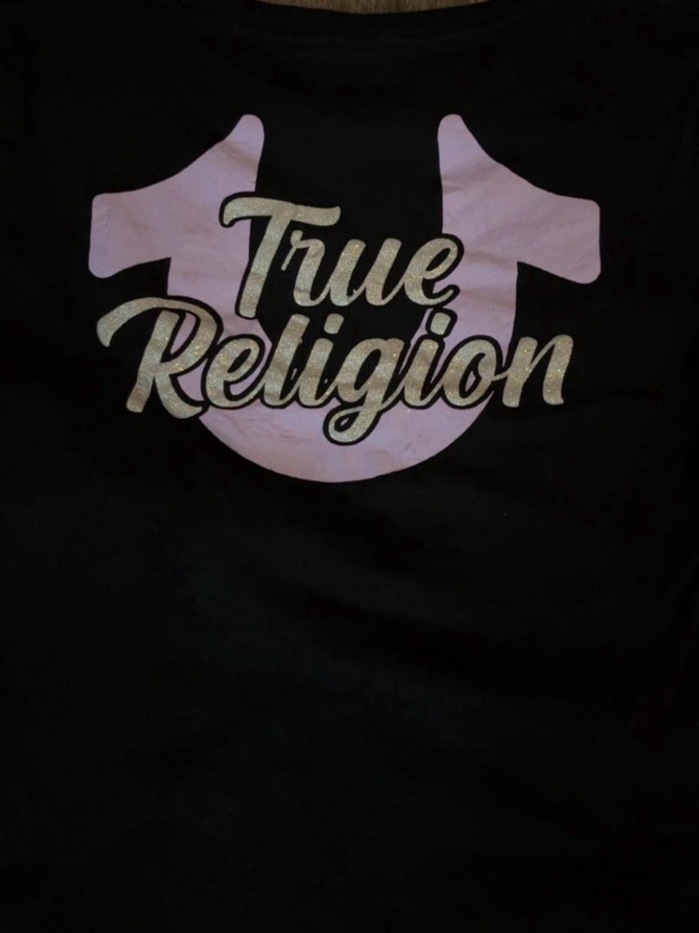 True Religion Black Tee with Lilac Horseshoe Logo - Picture 2 of 2